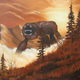 Illustration for article titled Painter adds giant monsters to drab yard sale landscape paintings